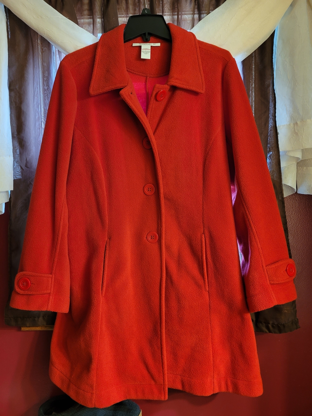 Roaman's Bright Red Button-Front Pea Coat